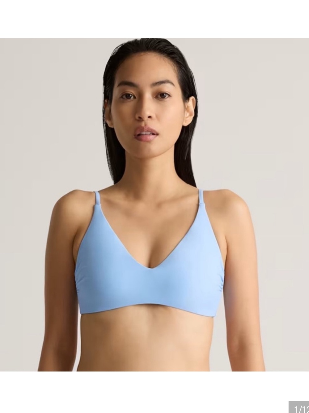 Quince Italian V Neck  Bikini Top Clear Blue Sky NEW small